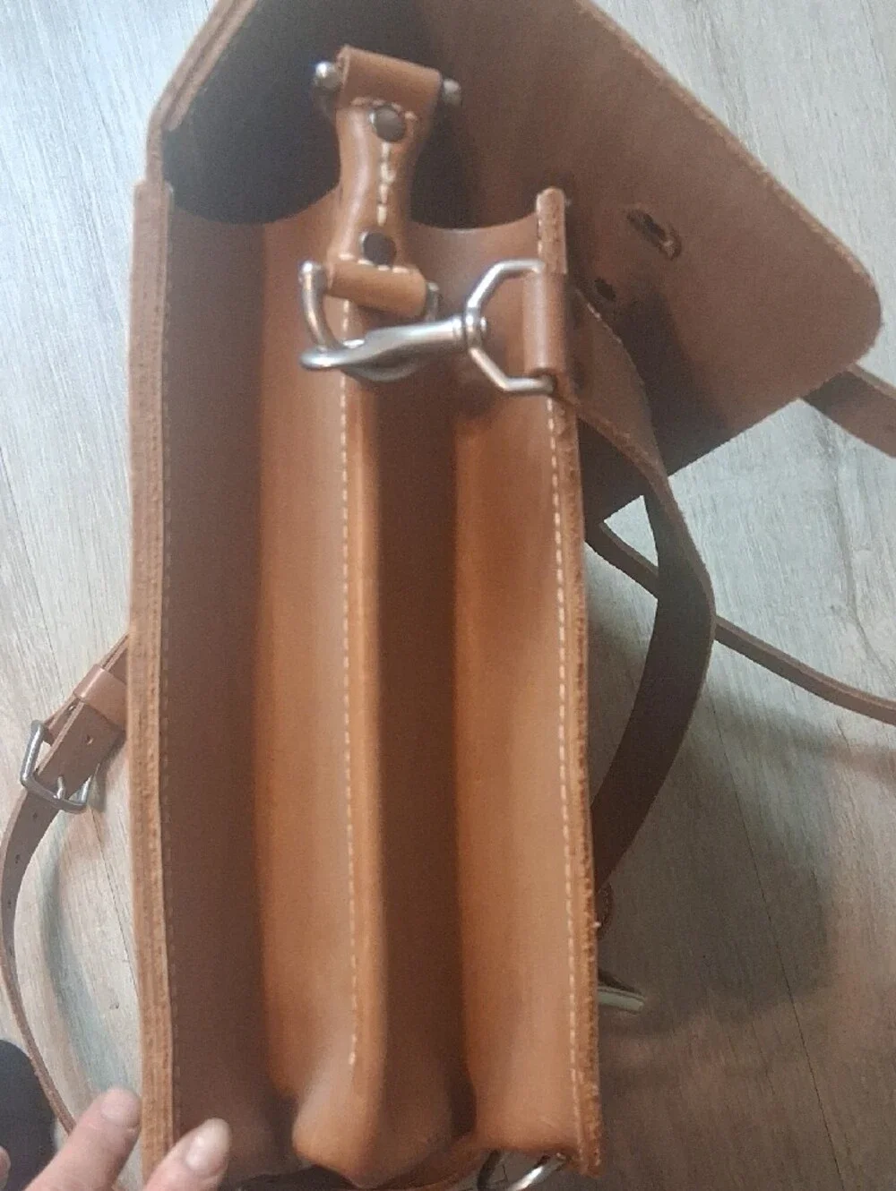 Men's Tan Leather Messenger Bag with Buckle Strap